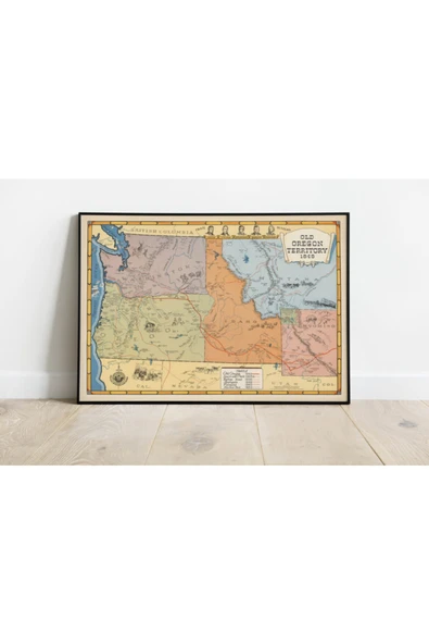 Pegziz Amerika Oregon 1848 Haritası Sanatsal Duvar Dekorasyon Poster 60x90cm. ürün görseli 1