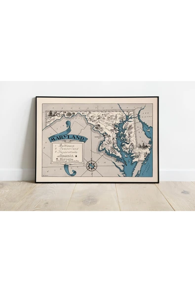 Pegziz Maryland Haritası Sanatsal Duvar Dekorasyon Poster 60x90cm. ürün görseli 1