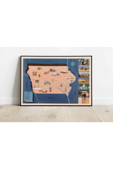 Pegziz Amerika Iowa Eyaleti Eski Haritası Sanatsal Duvar Dekorasyon Poster 60x90cm. ürün görseli 1