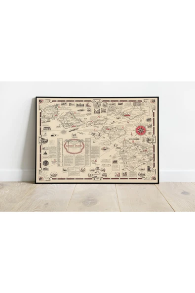 Pegziz Hawaii Adası Haritası Sanatsal Duvar Dekorasyon Poster 60x90cm. ürün görseli 1