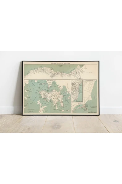 Pegziz Hong Kong Ve Singapur Eski Haritası Sanatsal Duvar Dekorasyon Poster 60x90cm. ürün görseli 1
