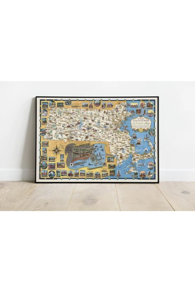 Pegziz Massachusetts Haritası Sanatsal Duvar Dekorasyon Poster 60x90cm. ürün görseli 1