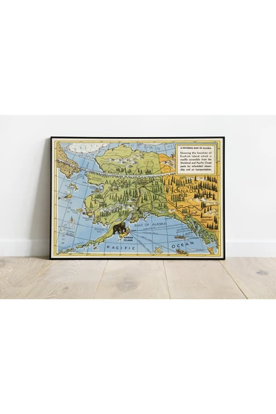 Pegziz Alaska Haritası Sanatsal Duvar Dekorasyon Poster 60x90cm. ürün görseli 1