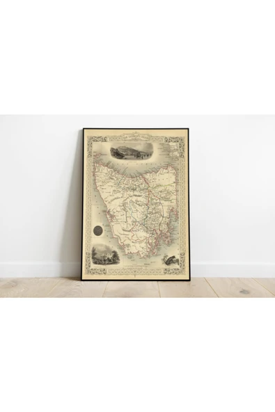 Pegziz Tazmanya Adası 1851 Haritası Sanatsal Duvar Dekorasyon Poster 60x90cm. ürün görseli 1