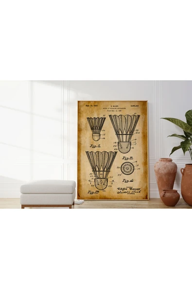 Pegziz Dekoratif Sanatsal Badminton Topu Patent Posteri 50x70cm. ürün görseli 1