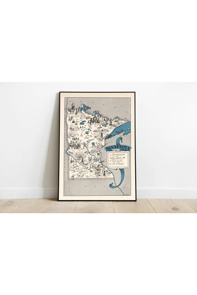 Pegziz Minnesota Haritası Sanatsal Duvar Dekorasyon Poster 60x90cm. ürün görseli 1