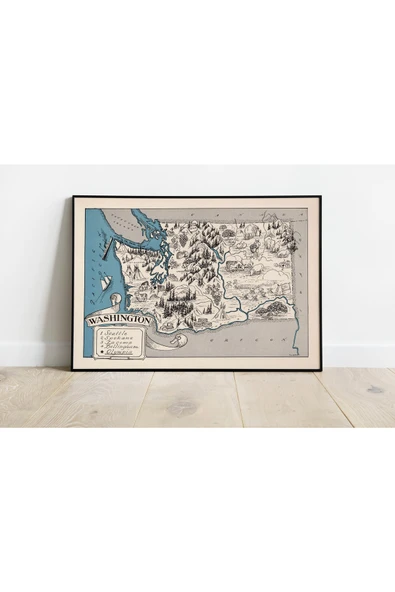 Pegziz Washington Haritası Sanatsal Duvar Dekorasyon Poster 60x90cm. ürün görseli 1