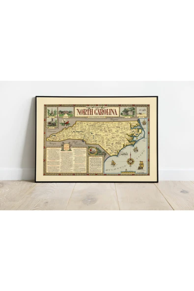 Pegziz Amerika Kuzey Karolina Haritası Sanatsal Duvar Dekorasyon Poster 60x90cm. ürün görseli 1
