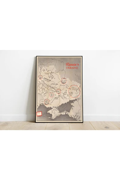 Pegziz 2. Dünya Savaşı Ukrayna Askeri Operasyon Haritası Sanatsal Duvar Dekorasyon Poster 60x90cm. ürün görseli 1