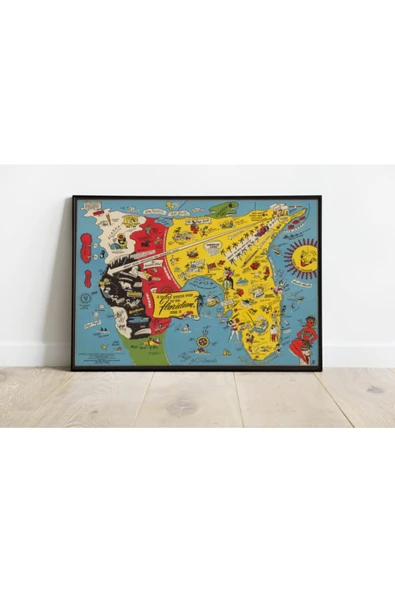 Pegziz Floridalıların Gözünden Amerika Haritası Sanatsal Duvar Dekorasyon Poster 60x90cm. ürün görseli 1