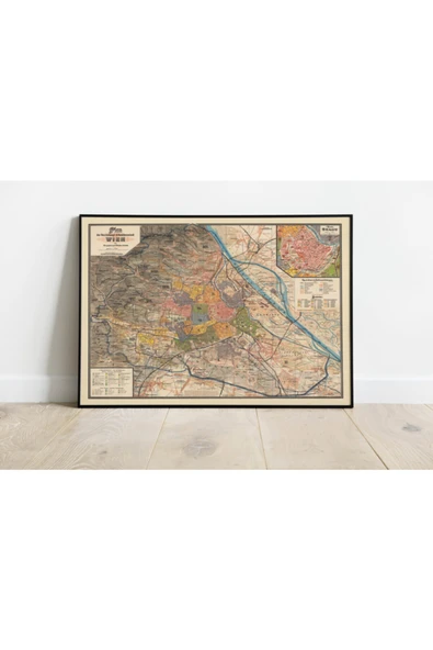 Pegziz Avusturya Viyana Eski Şehir Planı Haritası Sanatsal Duvar Dekorasyon Poster 60x90cm. ürün görseli 1