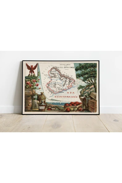 Pegziz Fransa Alpes Maritimes 1935 Haritası Sanatsal Duvar Dekorasyon Poster 60x90cm. ürün görseli 1
