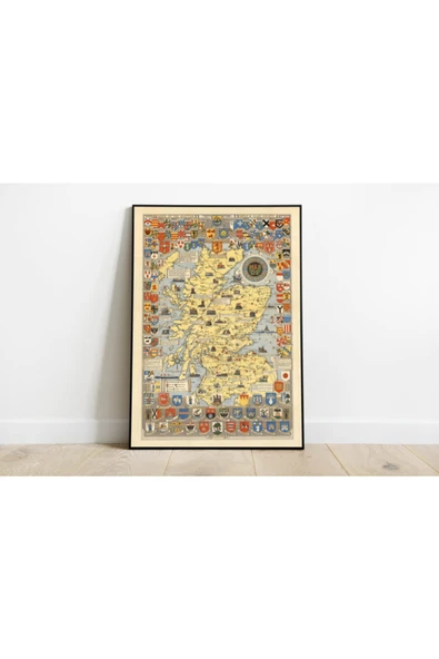 Pegziz Iskoçya Haritası Sanatsal Duvar Dekorasyon Poster 60x90cm. ürün görseli 1