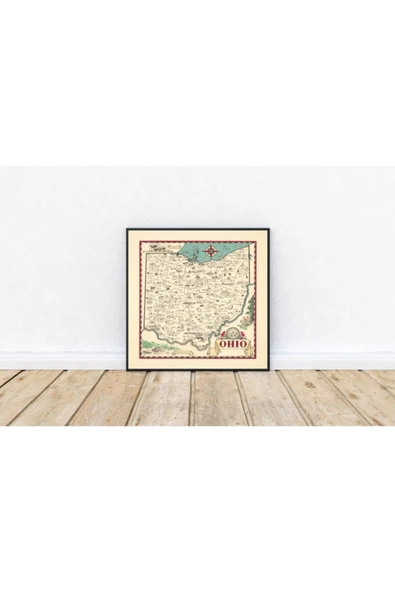 Pegziz Ohio 1940 Haritası Sanatsal Duvar Dekorasyon Poster 60x60cm. ürün görseli 1
