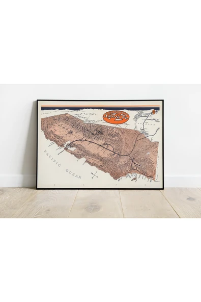 Pegziz Kaliforniya Santa Fe Haritası Sanatsal Duvar Dekorasyon Poster 60x90cm. ürün görseli 1
