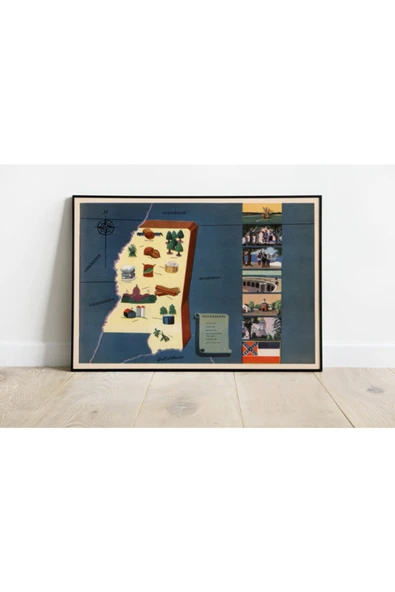 Pegziz Amerika Mississippi Eyaleti Eski Haritası Sanatsal Duvar Dekorasyon Poster 60x90cm. ürün görseli 1