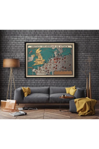 Pegziz 2. Dünya Savaşı Büyük Britanya Haritası Sanatsal Duvar Dekorasyon Poster 60x90cm. ürün görseli 1