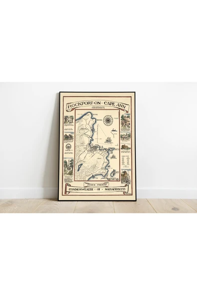 Pegziz Cape Ann Rockport 1940 Haritası Sanatsal Duvar Dekorasyon Poster 60x90cm. ürün görseli 1