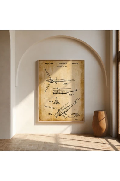 Pegziz Dekoratif Sanatsal Helikopter Patent Posteri 50x70cm. ürün görseli 1
