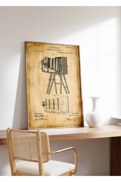 Pegziz Dekoratif Sanatsal Vintage Fotoğraf Makinesi Patent Posteri 50x70cm. ürün görseli 1