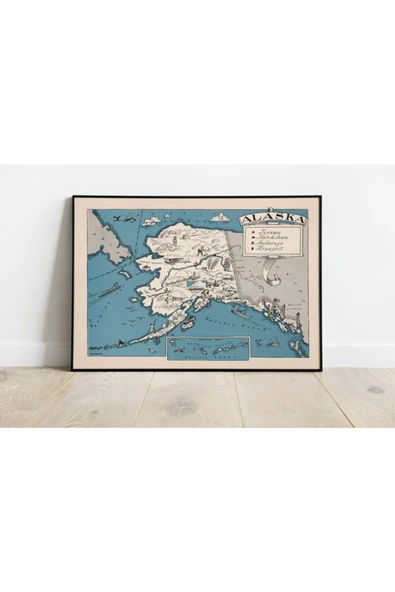 Pegziz Alaska Haritası Sanatsal Duvar Dekorasyon Poster 60x90cm. ürün görseli 1