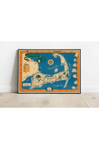 Pegziz Amerika Cape Cod Haritası Sanatsal Duvar Dekorasyon Poster 60x90cm. ürün görseli 1