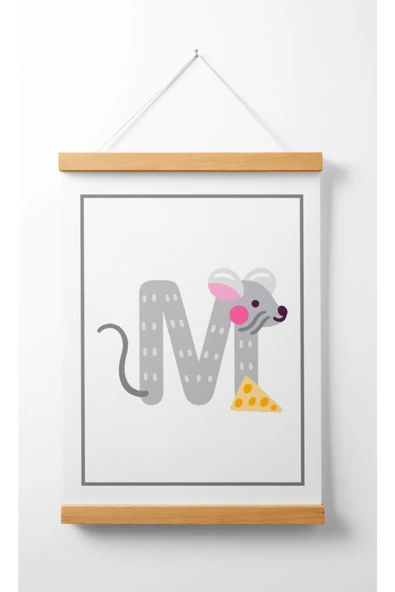 Pegziz Çocuk Odası Ahşap Askılı Hayvan Figürlü M Harfi Baskılı Kanvas Duvar Dekorasyonu 40x50cm. ürün görseli 1