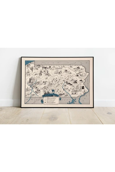 Pegziz Amerika Pensilvanya Eyaleti Haritası Sanatsal Duvar Dekorasyon Poster 60x90cm. ürün görseli 1