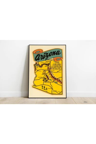 Pegziz Arizona Haritası Sanatsal Duvar Dekorasyon Poster 60x90cm. ürün görseli 1