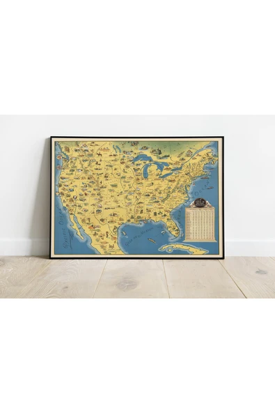Pegziz Amerika 1936 Haritası Sanatsal Duvar Dekorasyon Poster 60x90cm. ürün görseli 1