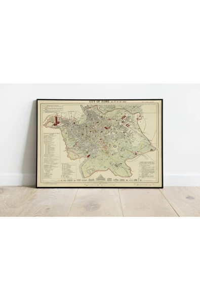 Pegziz Italya Roma 1883 Haritası Sanatsal Duvar Dekorasyon Poster 60x90cm. ürün görseli 1