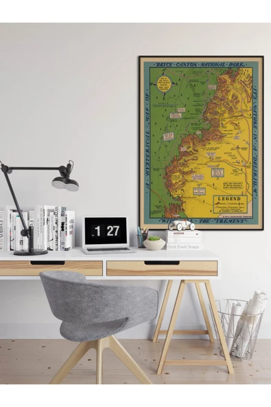 Pegziz Bryce Kanyonu Ulusal Parkı Haritası Sanatsal Duvar Dekorasyon Poster 60x90cm. ürün görseli 1