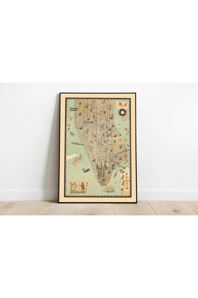 Pegziz New York Manhattan 1927 Haritası Sanatsal Duvar Dekorasyon Poster 60x90cm. ürün görseli 1