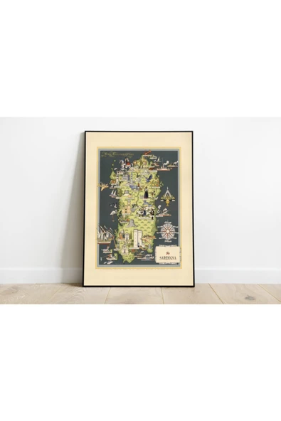 Pegziz Italya Sardinya Adası Haritası Sanatsal Duvar Dekorasyon Poster 60x90cm. ürün görseli 1