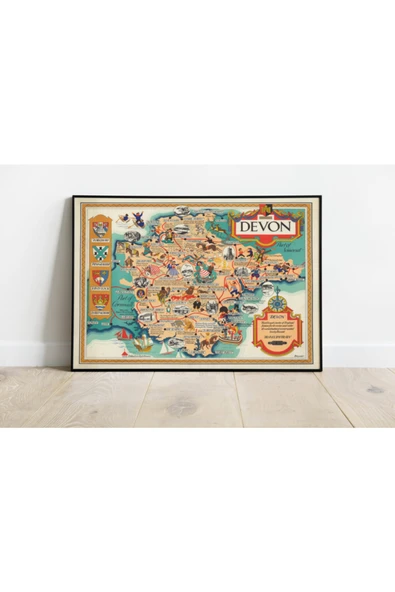 Pegziz Ingiltere Devon 1950 Haritası Sanatsal Duvar Dekorasyon Poster 60x90cm. ürün görseli 1