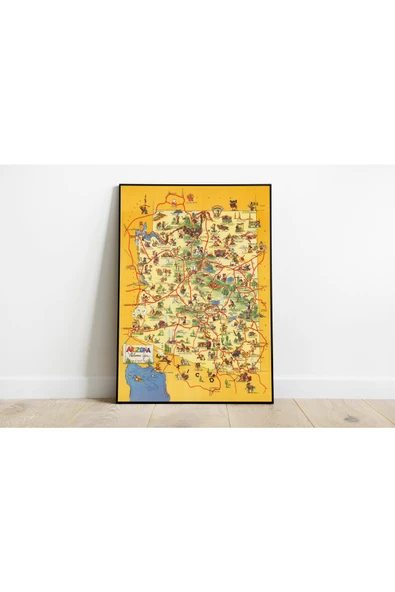 Pegziz Arizona Haritası Sanatsal Duvar Dekorasyon Poster 60x90cm. ürün görseli 1