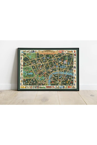 Pegziz Londra Haritası Sanatsal Duvar Dekorasyon Poster 60x90cm. ürün görseli 1