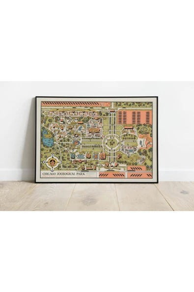 Pegziz Chicago Hayvanat Bahçesi Haritası Sanatsal Duvar Dekorasyon Poster 60x90cm. ürün görseli 1