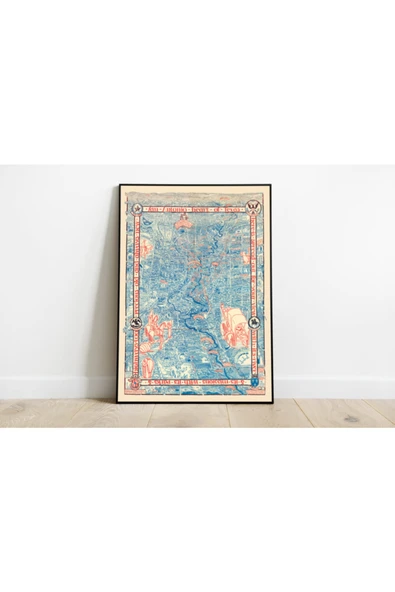 Pegziz Teksas San Antonio Eski Şehir Planı Haritası Sanatsal Duvar Dekorasyon Poster 60x90cm. ürün görseli 1