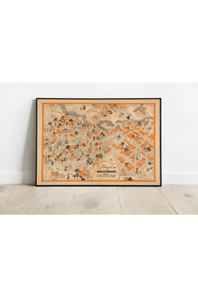 Pegziz Hollywood Yıldızları Haritası Sanatsal Duvar Dekorasyon Poster 60x90cm. ürün görseli 1
