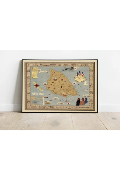 Pegziz Amerika Michigan Mackinac Adası Haritası Sanatsal Duvar Dekorasyon Poster 60x90cm. ürün görseli 1