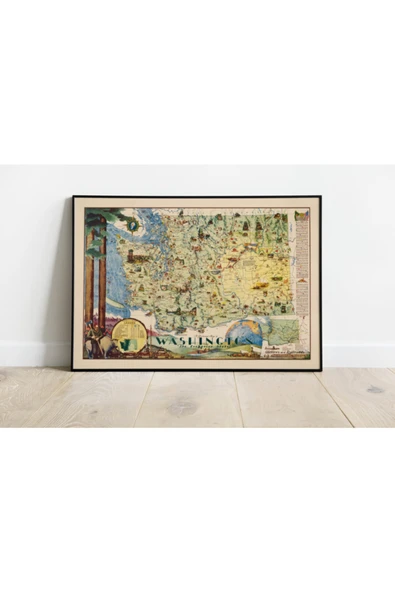Pegziz Washington Haritası Sanatsal Duvar Dekorasyon Poster 60x90cm. ürün görseli 1