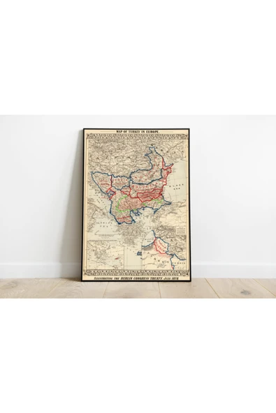 Pegziz Berlin Konferansı Sonrası Balkanlar Ve Kafkasya Haritası Sanatsal Duvar Dekorasyon Poster 60x90cm. ürün görseli 1