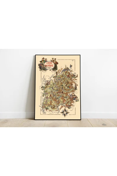 Pegziz Fransa Savoie Bölgesi Haritası Sanatsal Duvar Dekorasyon Poster 60x90cm. ürün görseli 1