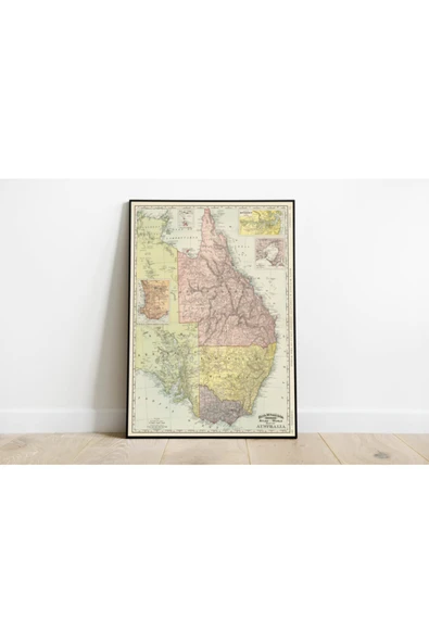 Pegziz Avustralya Haritası Sanatsal Duvar Dekorasyon Poster 60x90cm. ürün görseli 1