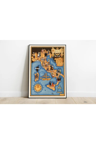 Pegziz Italya Haritası Sanatsal Duvar Dekorasyon Poster 60x90cm. ürün görseli 1
