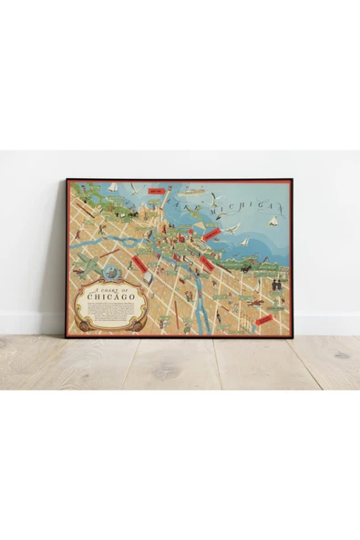 Pegziz Chicago 1945 Haritası Sanatsal Duvar Dekorasyon Poster 60x90cm. ürün görseli 1