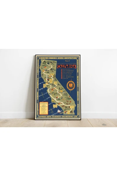 Pegziz California 1939 Haritası Sanatsal Duvar Dekorasyon Poster 60x90cm. ürün görseli 1