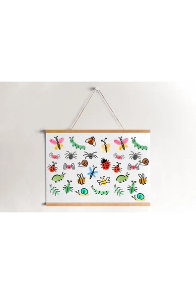 Pegziz Çocuk Odası Ahşap Askılı Tırtıllar Baskılı Kanvas Duvar Dekorasyonu 40x50cm. ürün görseli 1