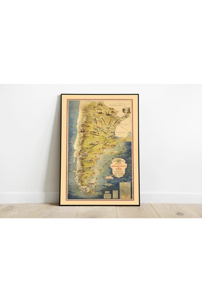 Pegziz Arjantin Haritası Sanatsal Duvar Dekorasyon Poster 60x90cm. ürün görseli 1